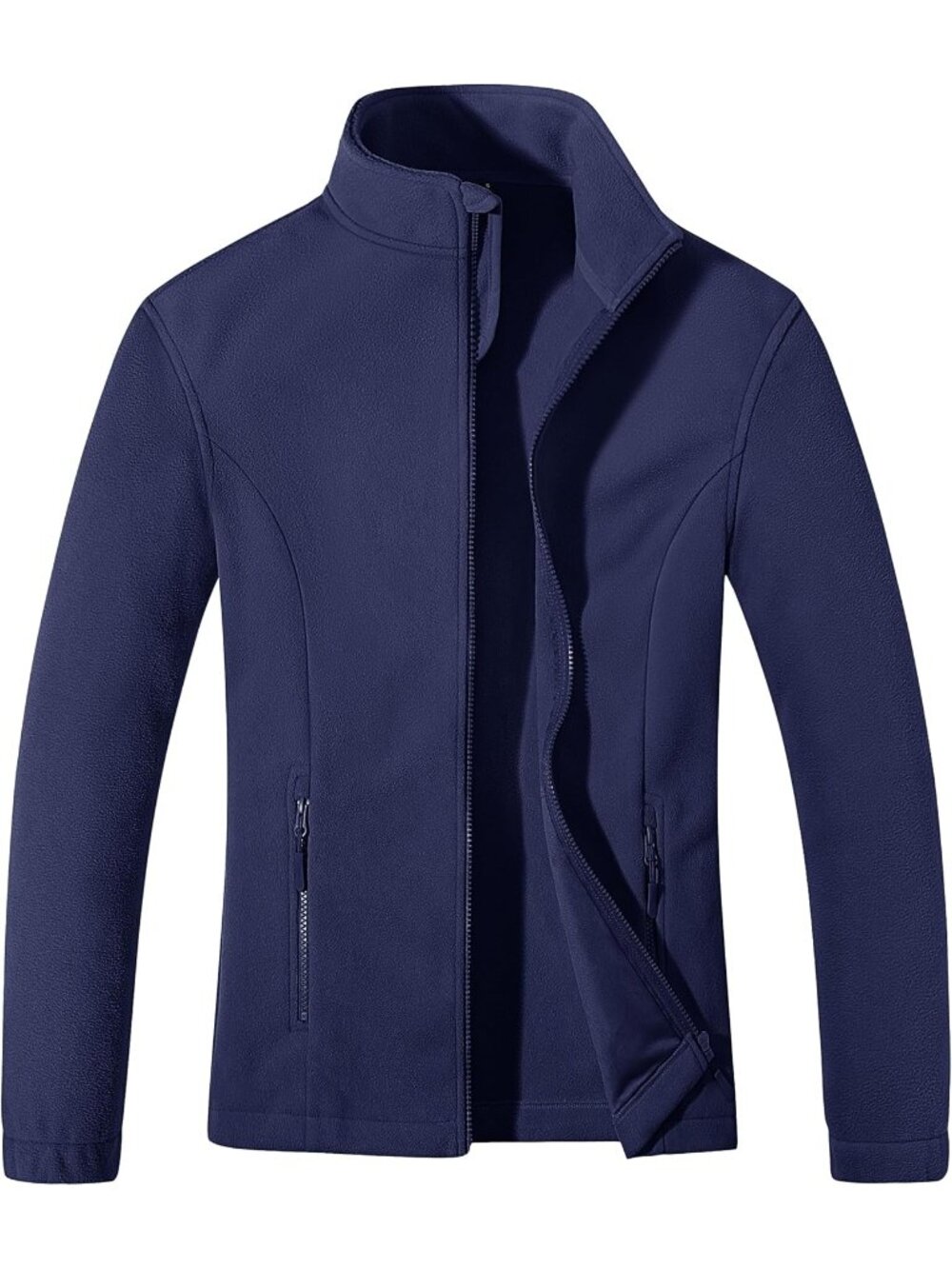 Women Dark Blue Soft Warm Polar Fleece Full-Zip Jacket Zip Up Pocket Vest Jacket